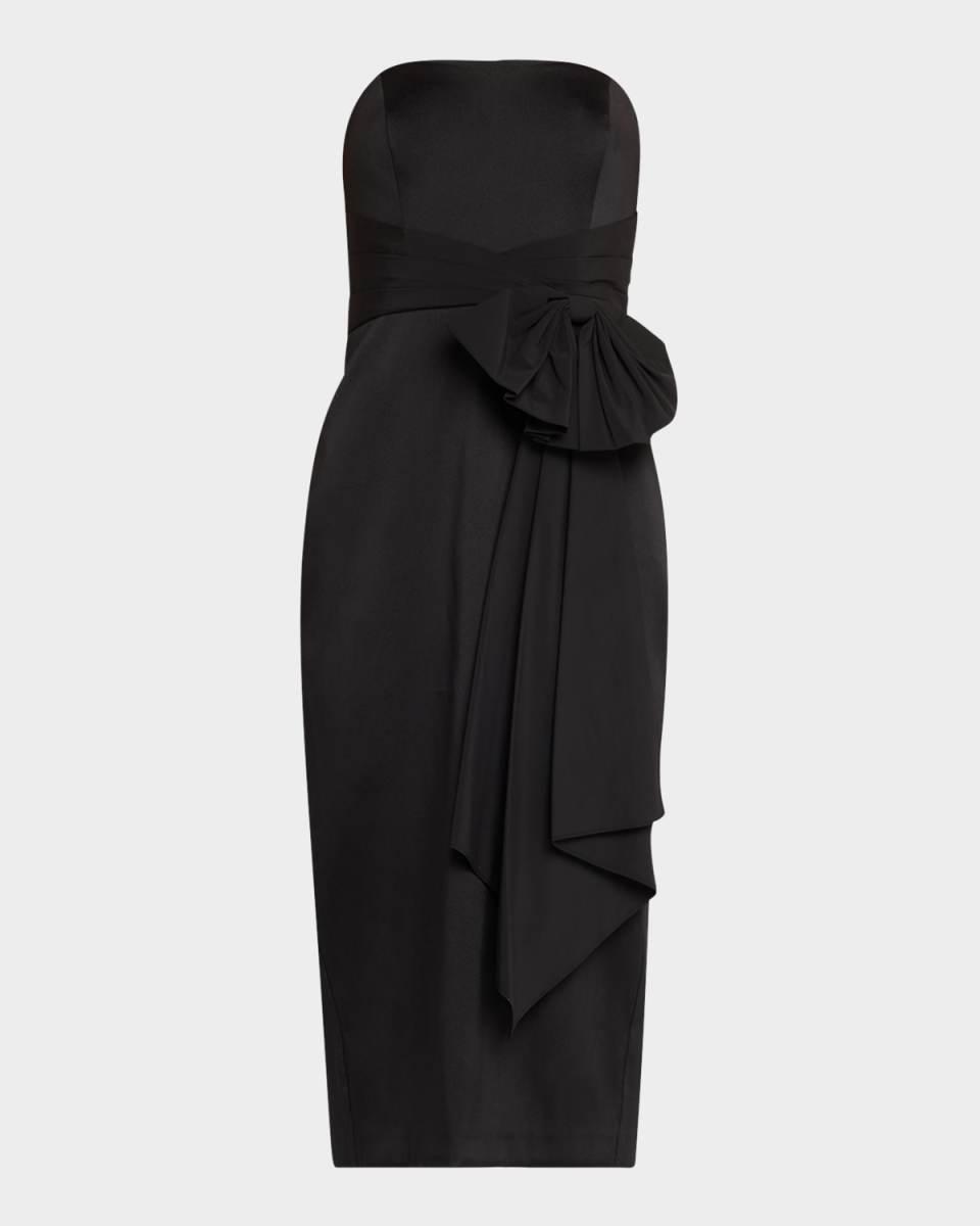 Strapless Draped Stretch Mikado Midi Dress